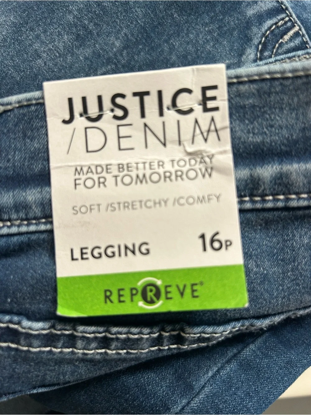 NWT-Justice Girls Dark Wash Denim-Look Leggings - Blue
